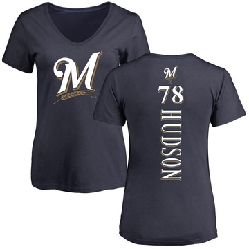 Women's Milwaukee Brewers Bryan Hudson ＃78 Backer Slim Fit T-Shirt - Navy