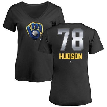 Women's Milwaukee Brewers Bryan Hudson ＃78 Midnight Mascot V-Neck T-Shirt - Black