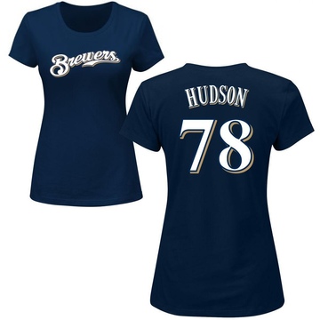 Women's Milwaukee Brewers Bryan Hudson ＃78 Roster Name & Number T-Shirt - Navy