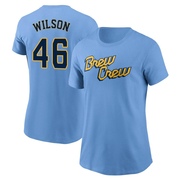 Women's Milwaukee Brewers Bryse Wilson ＃46 Powder 2022 City Connect Name & Number T-Shirt - Blue