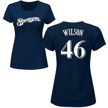 Women's Milwaukee Brewers Bryse Wilson ＃46 Roster Name & Number T-Shirt - Navy