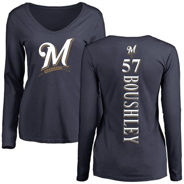 Women's Milwaukee Brewers Caleb Boushley ＃57 Backer Slim Fit Long Sleeve T-Shirt - Navy