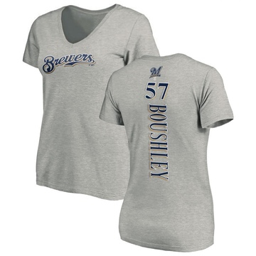 Women's Milwaukee Brewers Caleb Boushley ＃57 Backer Slim Fit T-Shirt Ash