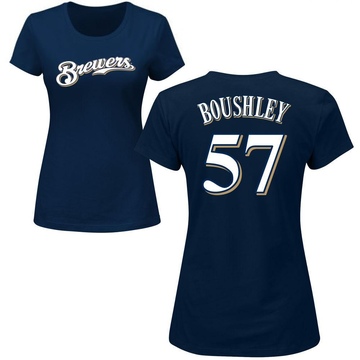 Women's Milwaukee Brewers Caleb Boushley ＃57 Roster Name & Number T-Shirt - Navy