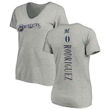 Women's Milwaukee Brewers Carlos Rodriguez ＃0 Backer Slim Fit T-Shirt Ash