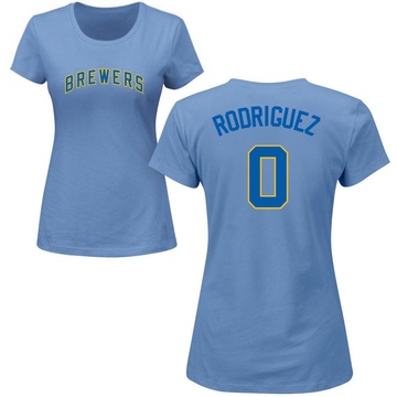 Women's Milwaukee Brewers Carlos Rodriguez ＃0 Roster Name & Number T-Shirt - Light Blue