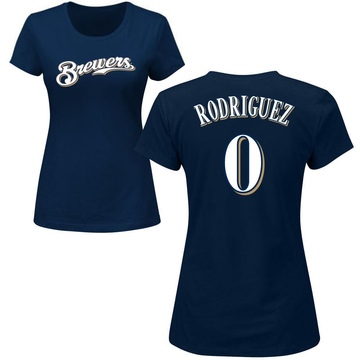 Women's Milwaukee Brewers Carlos Rodriguez ＃0 Roster Name & Number T-Shirt - Navy