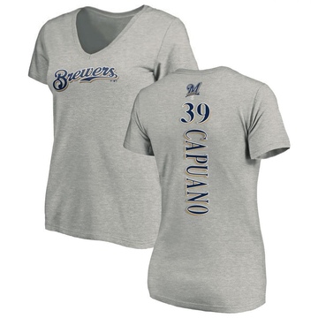 Women's Milwaukee Brewers Chris Capuano ＃39 Backer Slim Fit T-Shirt Ash