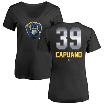 Women's Milwaukee Brewers Chris Capuano ＃39 Midnight Mascot V-Neck T-Shirt - Black