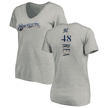 Women's Milwaukee Brewers Colin Rea ＃48 Backer Slim Fit T-Shirt Ash