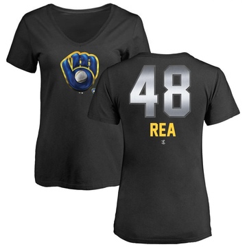 Women's Milwaukee Brewers Colin Rea ＃48 Midnight Mascot V-Neck T-Shirt - Black