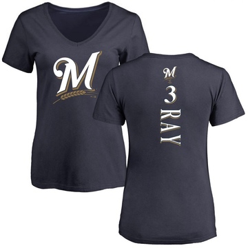 Women's Milwaukee Brewers Corey Ray ＃3 Backer Slim Fit T-Shirt - Navy