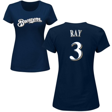 Women's Milwaukee Brewers Corey Ray ＃3 Roster Name & Number T-Shirt - Navy