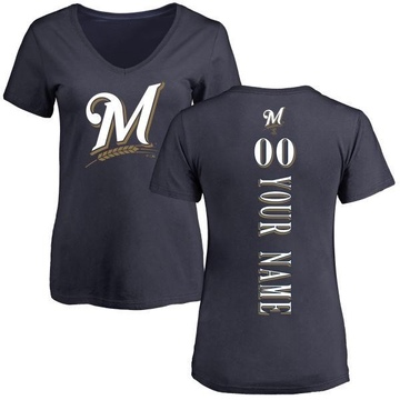 Women's Milwaukee Brewers Custom ＃00 Backer Slim Fit T-Shirt - Navy