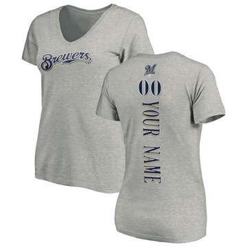 Women's Milwaukee Brewers Custom ＃00 Backer Slim Fit T-Shirt Ash