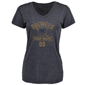 Women's Milwaukee Brewers Custom ＃00 Base Runner T-Shirt - Navy