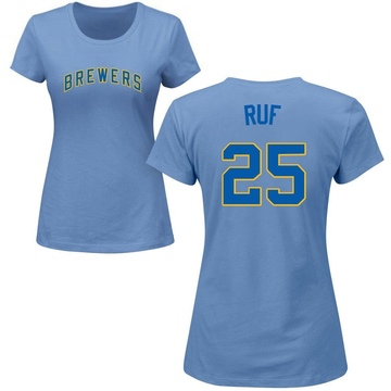 Women's Milwaukee Brewers Darin Ruf ＃25 Roster Name & Number T-Shirt - Light Blue