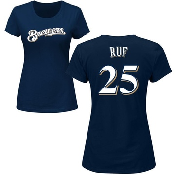 Women's Milwaukee Brewers Darin Ruf ＃25 Roster Name & Number T-Shirt - Navy