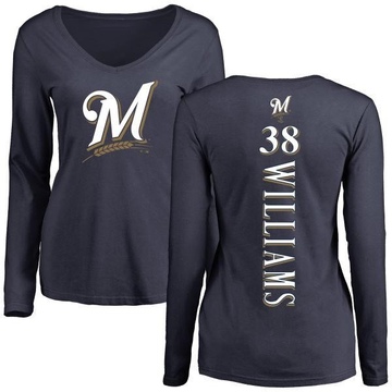 Women's Milwaukee Brewers Devin Williams ＃38 Backer Slim Fit Long Sleeve T-Shirt - Navy