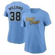 Women's Milwaukee Brewers Devin Williams ＃38 Powder 2022 City Connect Name & Number T-Shirt - Blue