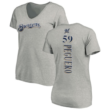 Women's Milwaukee Brewers Elvis Peguero ＃59 Backer Slim Fit T-Shirt Ash