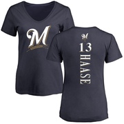 Women's Milwaukee Brewers Eric Haase ＃13 Backer Slim Fit T-Shirt - Navy