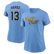 Women's Milwaukee Brewers Eric Haase ＃13 Powder 2022 City Connect Name & Number T-Shirt - Blue