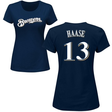 Women's Milwaukee Brewers Eric Haase ＃13 Roster Name & Number T-Shirt - Navy