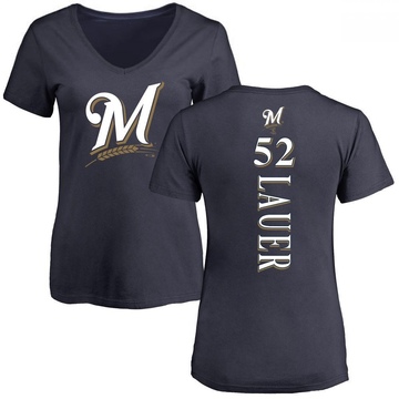 Women's Milwaukee Brewers Eric Lauer ＃52 Backer Slim Fit T-Shirt - Navy