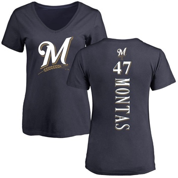 Women's Milwaukee Brewers Frankie Montas ＃47 Backer Slim Fit T-Shirt - Navy