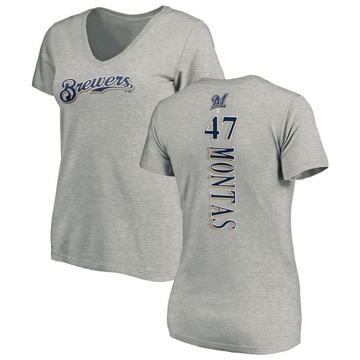 Women's Milwaukee Brewers Frankie Montas ＃47 Backer Slim Fit T-Shirt Ash