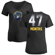 Women's Milwaukee Brewers Frankie Montas ＃47 Midnight Mascot V-Neck T-Shirt - Black