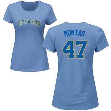 Women's Milwaukee Brewers Frankie Montas ＃47 Roster Name & Number T-Shirt - Light Blue