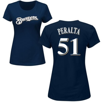 Women's Milwaukee Brewers Freddy Peralta ＃51 Roster Name & Number T-Shirt - Navy