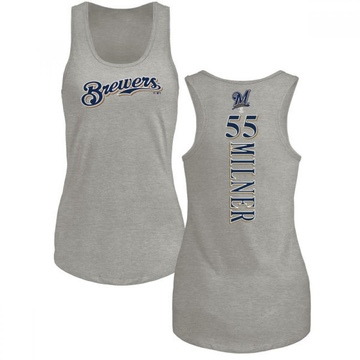 Women's Milwaukee Brewers Hoby Milner ＃55 Backer Tank Top Ash