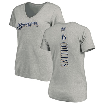 Women's Milwaukee Brewers Isaac Collins ＃6 Backer Slim Fit T-Shirt Ash