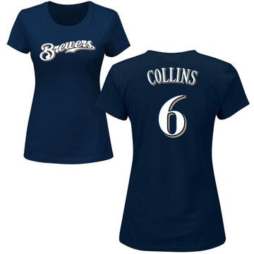 Women's Milwaukee Brewers Isaac Collins ＃6 Roster Name & Number T-Shirt - Navy