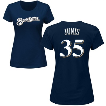 Women's Milwaukee Brewers Jakob Junis ＃35 Roster Name & Number T-Shirt - Navy