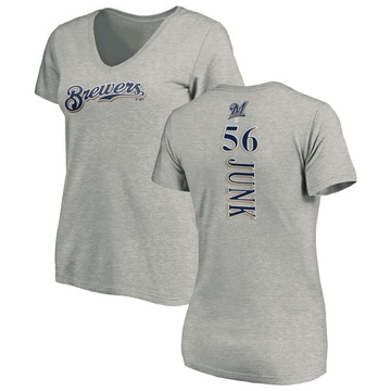 Women's Milwaukee Brewers Janson Junk ＃56 Backer Slim Fit T-Shirt Ash