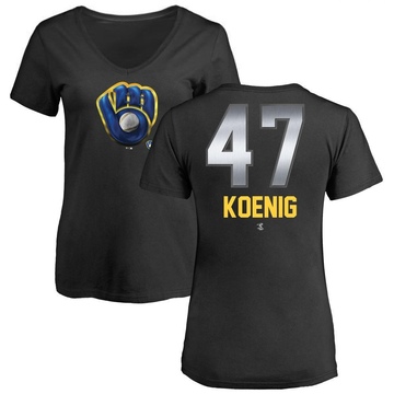 Women's Milwaukee Brewers Jared Koenig ＃47 Midnight Mascot V-Neck T-Shirt - Black