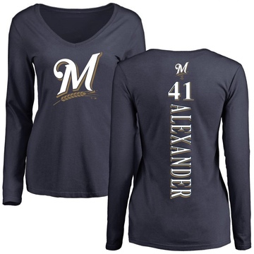 Women's Milwaukee Brewers Jason Alexander ＃41 Backer Slim Fit Long Sleeve T-Shirt - Navy