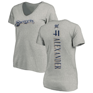 Women's Milwaukee Brewers Jason Alexander ＃41 Backer Slim Fit T-Shirt Ash