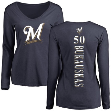 Women's Milwaukee Brewers J.B. Bukauskas ＃50 Backer Slim Fit Long Sleeve T-Shirt - Navy