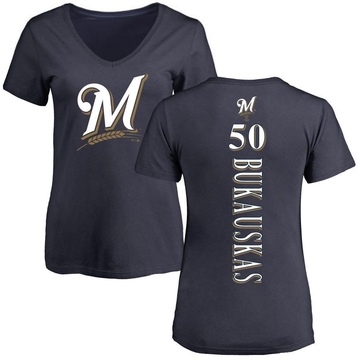 Women's Milwaukee Brewers J.B. Bukauskas ＃50 Backer Slim Fit T-Shirt - Navy