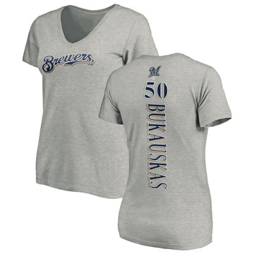 Women's Milwaukee Brewers J.B. Bukauskas ＃50 Backer Slim Fit T-Shirt Ash