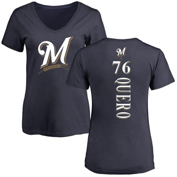 Women's Milwaukee Brewers Jeferson Quero ＃76 Backer Slim Fit T-Shirt - Navy