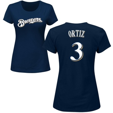 Women's Milwaukee Brewers Joey Ortiz ＃3 Roster Name & Number T-Shirt - Navy