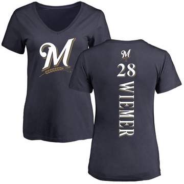 Women's Milwaukee Brewers Joey Wiemer ＃28 Backer Slim Fit T-Shirt - Navy