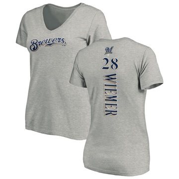 Women's Milwaukee Brewers Joey Wiemer ＃28 Backer Slim Fit T-Shirt Ash