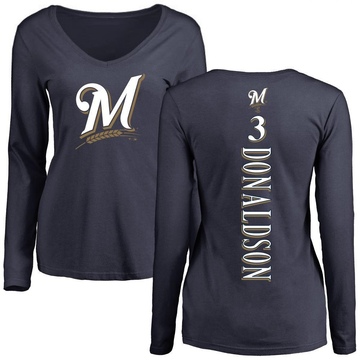 Women's Milwaukee Brewers Josh Donaldson ＃3 Backer Slim Fit Long Sleeve T-Shirt - Navy